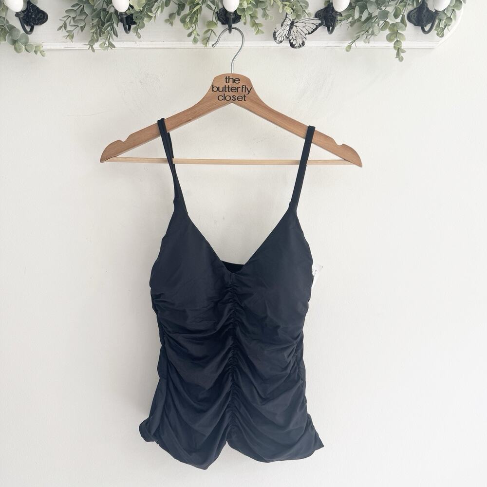new La Blanca Ruched Black Tankini Top New Size 8 Swim Beach Resort